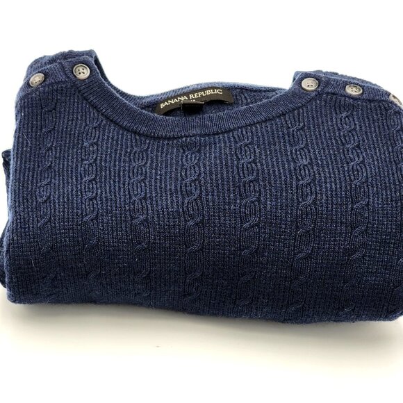 Banana Republic Navy Blue Cable Knit Pullover Sweater Size L - Picture 4 of 10